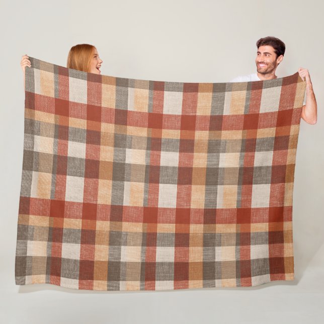 Couverture Polaire Warm Autumn Plaid Fabric Texture in Rust and Beige (En situation)