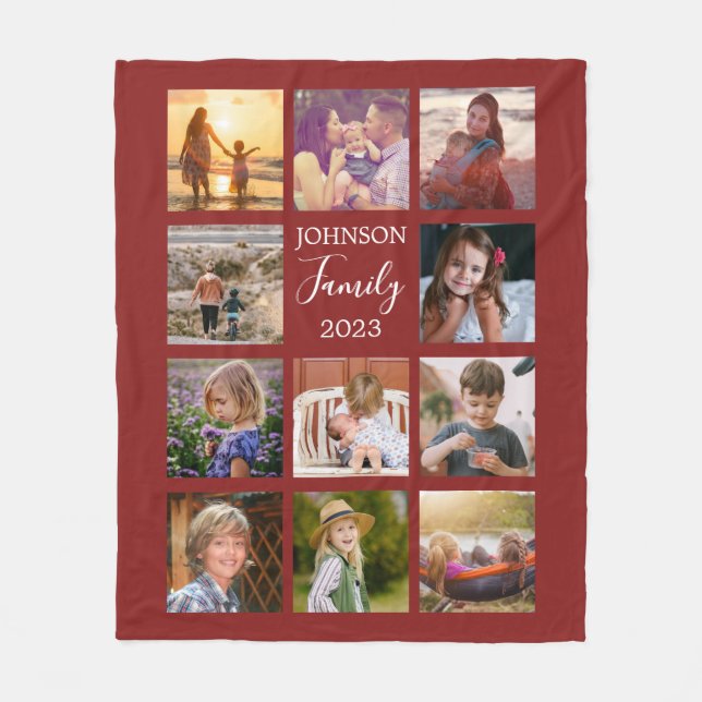 Couverture Polaire Warm Red Family Photo Collage Blanket (Devant)