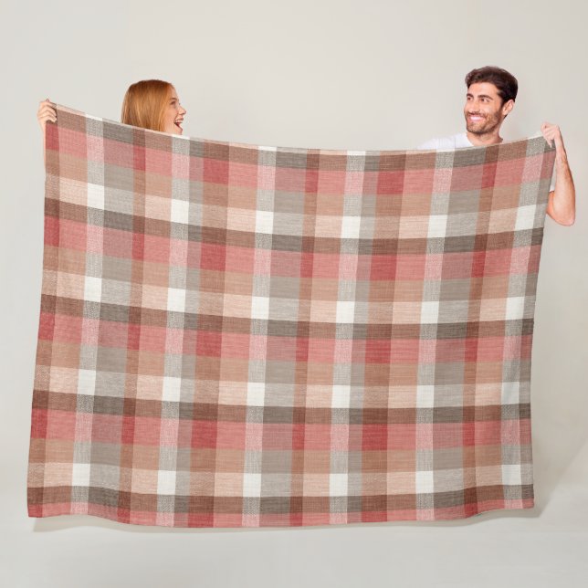 Couverture Polaire Warm Rustic Plaid Fabric Texture in Coral (En situation)