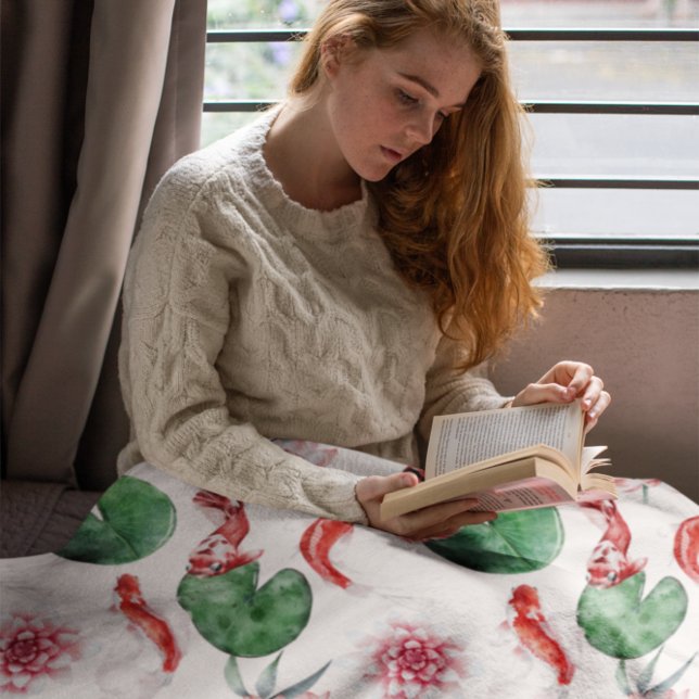 Couverture Polaire Watercolor Art Koi Fish Lotus Lily Pad (Créateur téléchargé)