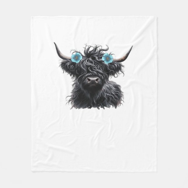 Couverture Polaire Watercolor Black Highland Cow Classic T-Shirt (Devant)