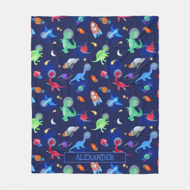 Couverture Polaire Watercolor Dinosaur Astronauts In Space Blue (Devant)