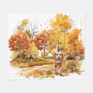 Couverture Polaire Watercolor Fall Chien Design - Golden Retriever