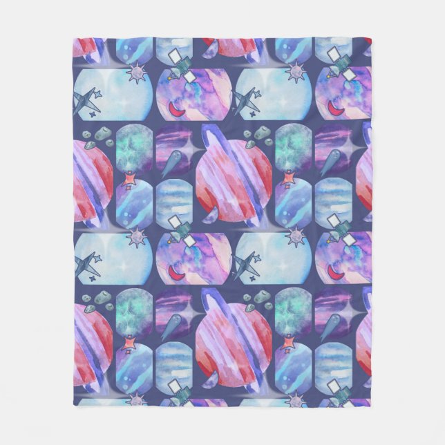 Couverture Polaire Watercolor Galaxy Patchwork (Devant)