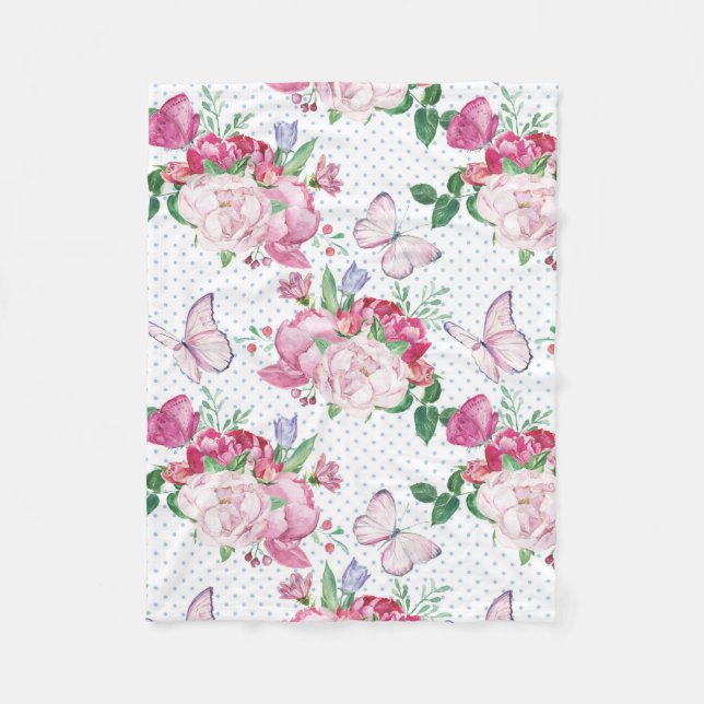 Couverture Polaire watercolor peony,watercolor butterfly (Devant)