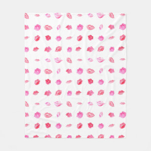 Couverture Polaire Watercolor Pink Lips. Pattern Chic, Trendy Design