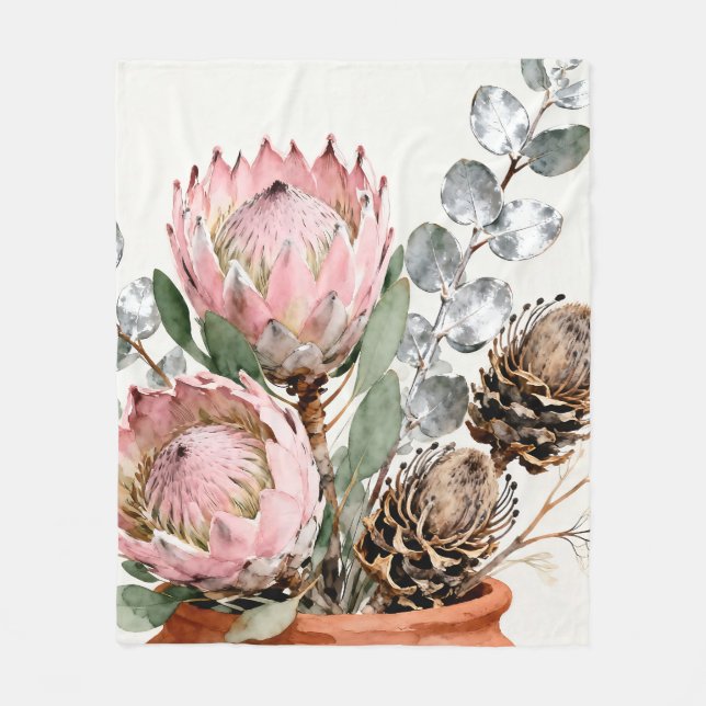 Couverture Polaire Watercolor Protea Eucalyptus Arrangement (Devant)