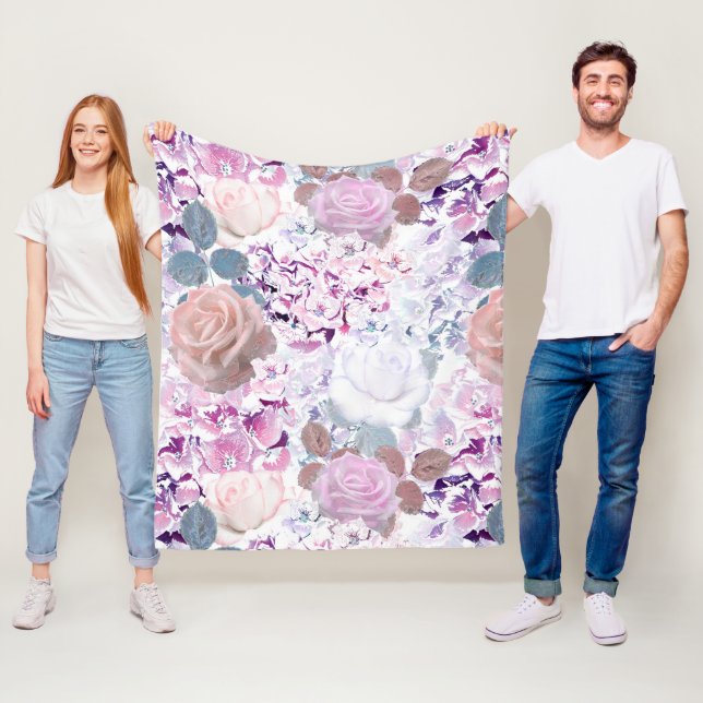 Couverture Polaire Watercolor roses et hydrangeas. (En situation)
