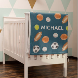 Couverture Polaire Watercolor Sports Ball Nom Monogramme Toute l'étoi