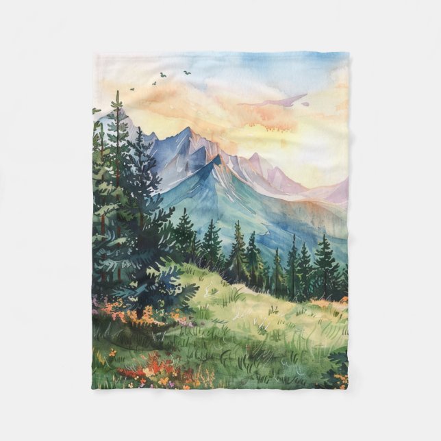 Couverture Polaire Watercolor Summer Mountain (Devant)