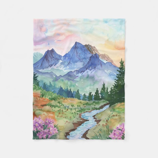 Couverture Polaire Watercolor Summer Mountain (Devant)