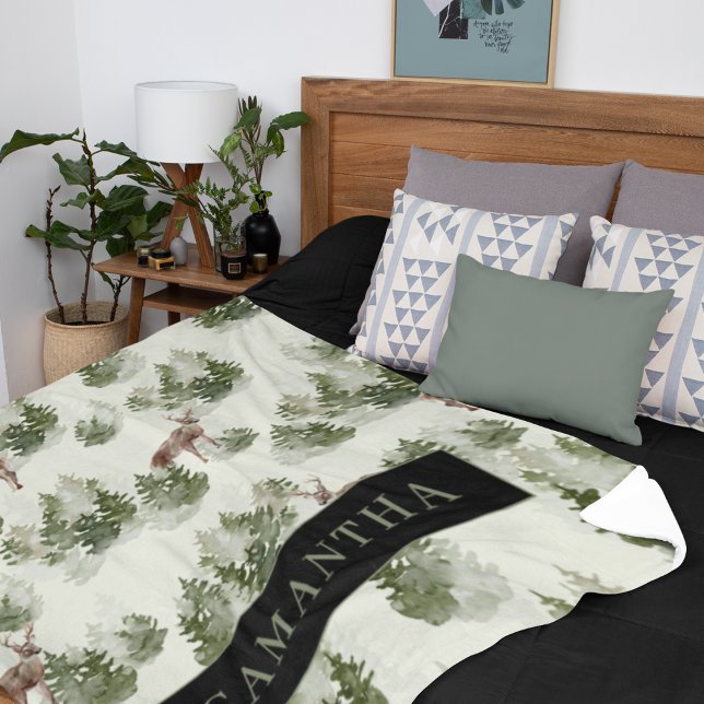 Couverture Polaire Watercolor Winter Forest Motif sans joint (Créateur téléchargé)