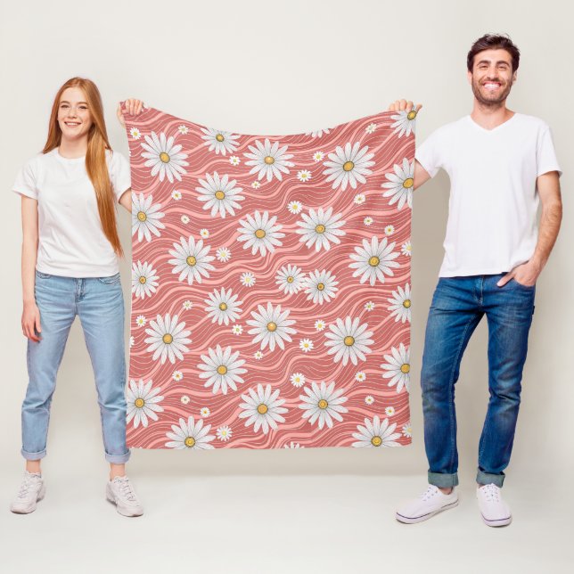 Couverture Polaire Wavy Pink Daisies  (En situation)