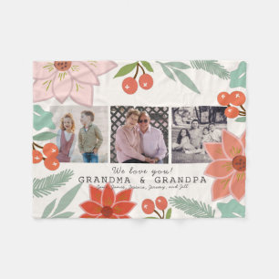 Couverture Polaire We Love Grandma & Grandpa Floral Cream White Photo