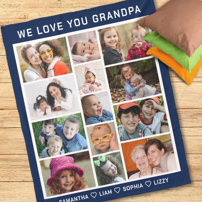 Couverture Polaire We Love You Grand-pa Grand-kids Photo Collage Bleu (Créateur téléchargé)