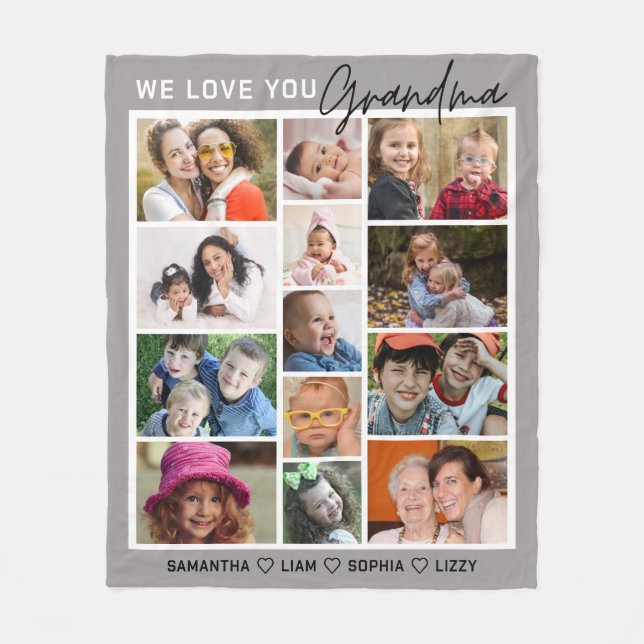 Couverture Polaire We Love You Grandma Grandkids 13 Photo Collage   (Devant)