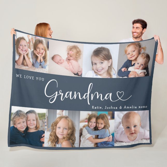 Couverture Polaire We Love you Grandma Script 8 Photo Modern (En situation)