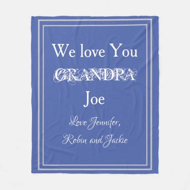 Couverture Polaire "We Love You GRANDPA" Noms personnalisés Bleu et B (Devant)