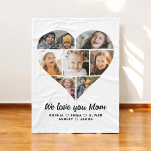 Couverture Polaire We Love You Mom Heart Modern Photo Collage