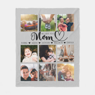 Couverture Polaire We Love You Mom Script Kids Names Photo Collage