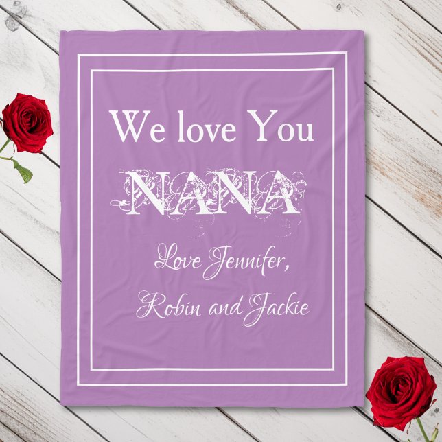 Couverture Polaire "We Love You NANA" Personnalisée Couteuse Lavande ("We Love You NANA" Personalized Names, Cute and Cuddly Lavender Fleece Blanket.)