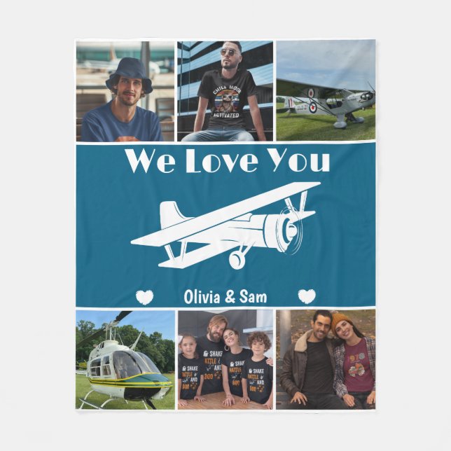 Couverture Polaire 'We Love You' Photo Collage personnalisé Avion Vol (Devant)
