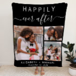 Couverture Polaire Wedding Couple Photo Collage Black<br><div class="desc">Unique wedding photo collage blanket for the perfect keepsake of your special day. "Happily Ever After" is written across the top in a mix of simple white typography and a trendy white script with swashes. Personalize with three photos,  your first names and your wedding date.</div>