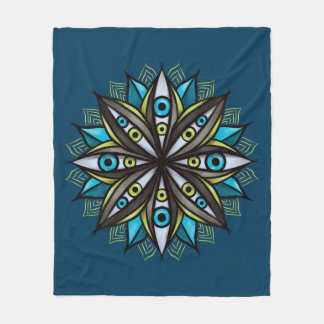 Couverture Polaire Weird Eyes Mandala Art - Trippy Flower Blue Green