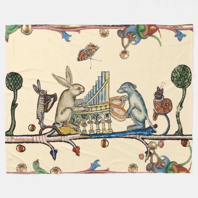 Couverture Polaire WEIRD MÉDIÉVAL DE LA MUSIQUE, Lapin, Chien (Devant (Horizontal))