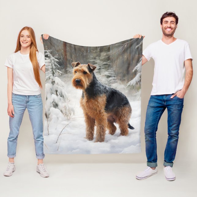 Couverture Polaire Welsh Terrier Qu'il neige Noël  (En situation)