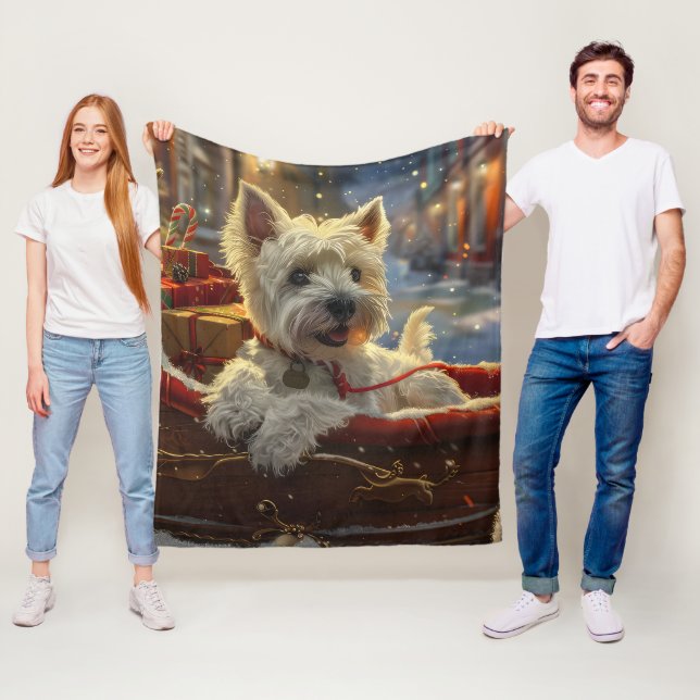 Couverture Polaire West Highland White Terrier Chien Festif de Noël (En situation)