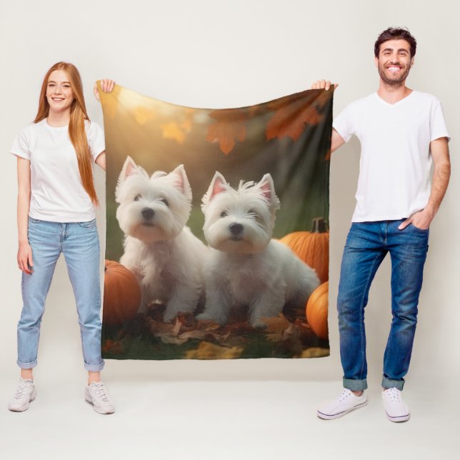 Couverture Polaire West Highland White Terrier Chiot Citrouille d'aut (En situation)