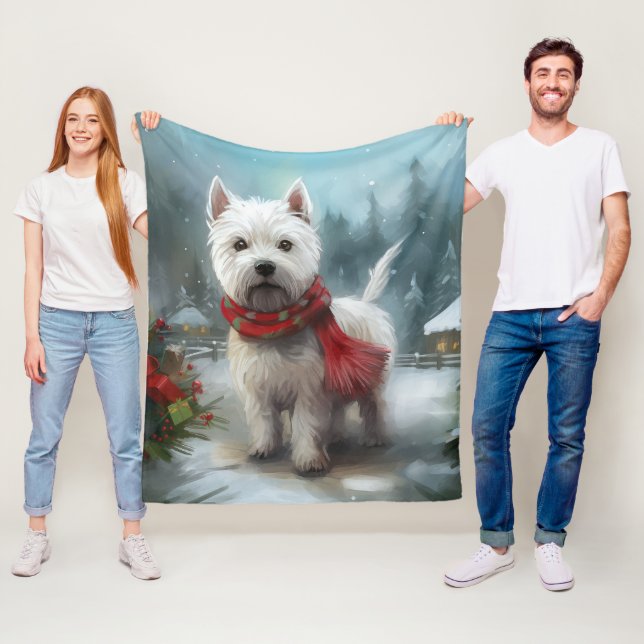 Couverture Polaire West Highland White Terrier Dog dans la neige Noël (En situation)