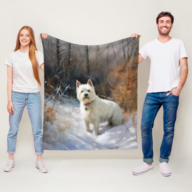 Couverture Polaire West Highland White Terrier Laissons neiger Noël (En situation)