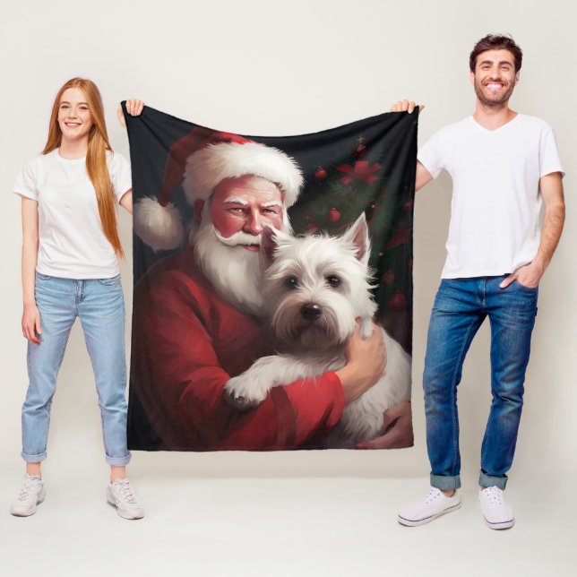 Couverture Polaire West Highland White Terrier Santa Claus Noël (En situation)