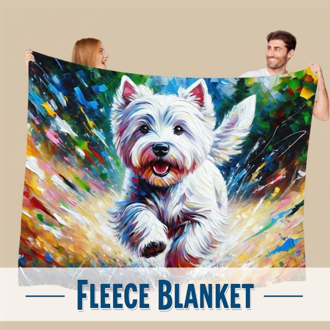 Couverture Polaire West Highland White Terrier "Westie" Dog Portrait (Modern Westie Dog Lover Artistic Fleece Blanket)