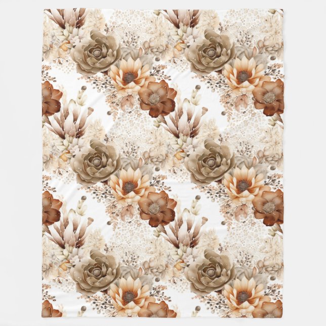 Couverture Polaire Western Brown Cream Floral sud-ouest (Devant)