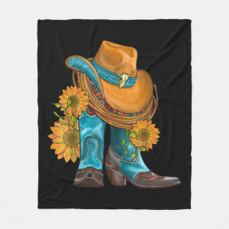 Couverture Polaire Western Hat and Cowboy Boots With Sunflowers