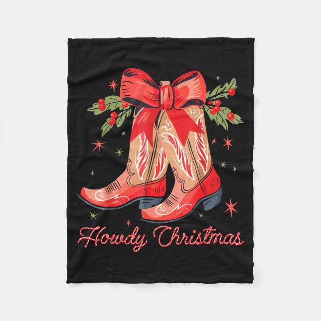 Couverture Polaire Western Howdy Christmas Cowgirl Boot Coquette Bow  (Devant)