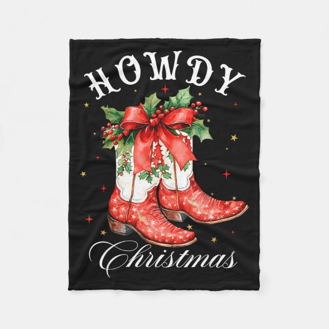 Couverture Polaire Western Howdy Christmas Cowgirl Boot Coquette Bow  (Devant)