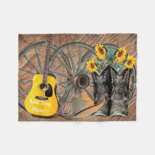 Couverture Polaire Western Wagon Wheel Guitar Cowboy bottes tournesol