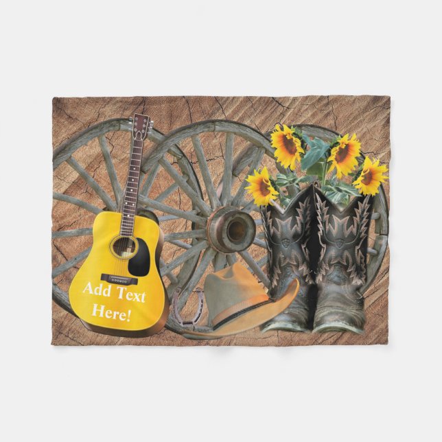 Couverture Polaire Western Wagon Wheel Guitar Cowboy bottes tournesol (Devant (Horizontal))