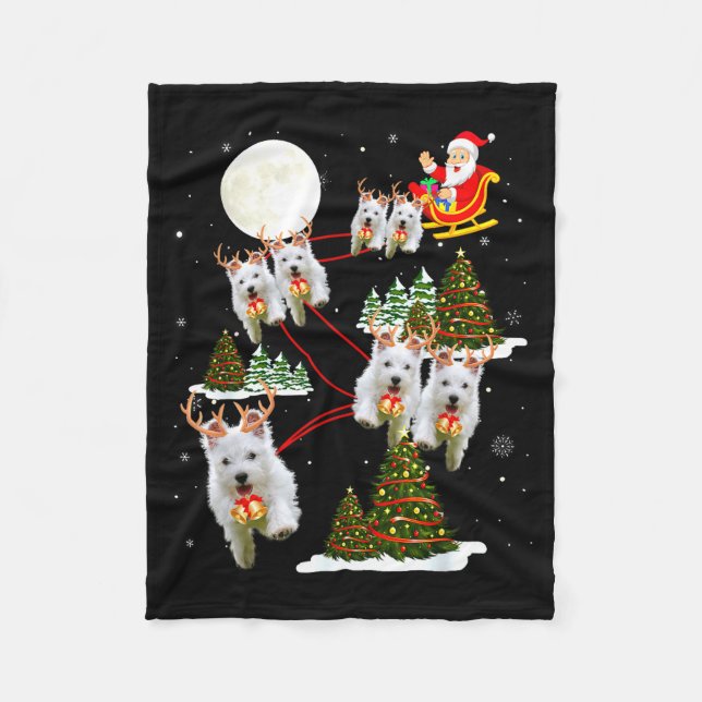 Couverture Polaire Westie Christmas Tree Westie Santa Hat Lights Xmas (Devant)