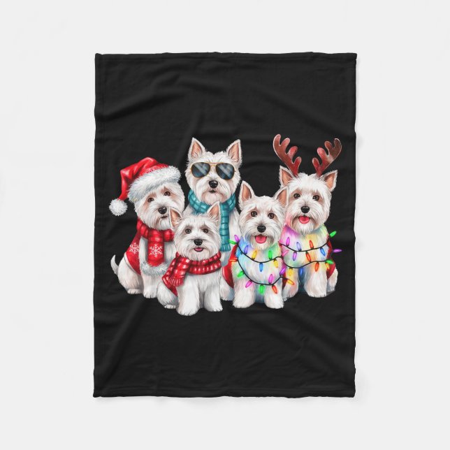 Couverture Polaire Westie Reindeer Christmas Lights Dog Lover Xmas Pa (Devant)