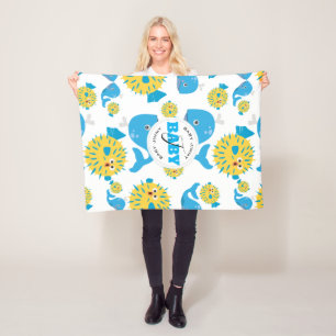 Couverture Polaire Whale & Blowfish Cartoon Baby Monogram