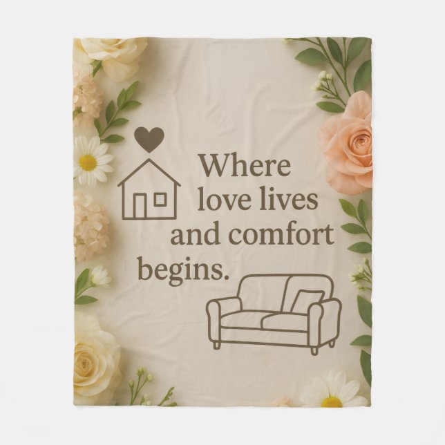 Couverture Polaire Where Love Lives and Comfort Begins – Elegant Home (Devant)
