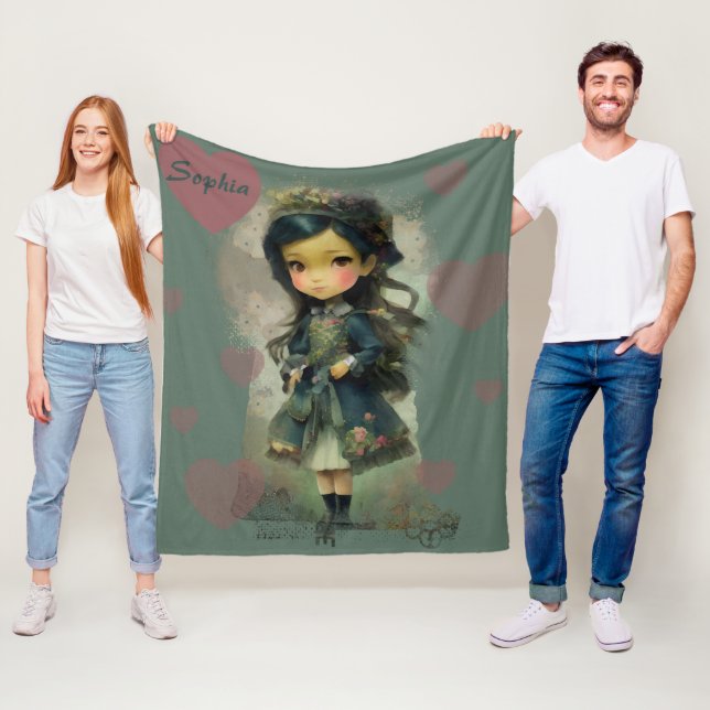 Couverture Polaire Whimsical Kawaii Fairy Tale Girl (En situation)