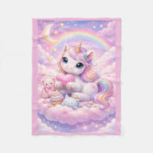 Whimsical Kawaii Pastel Unicorn & Friends On Cloud