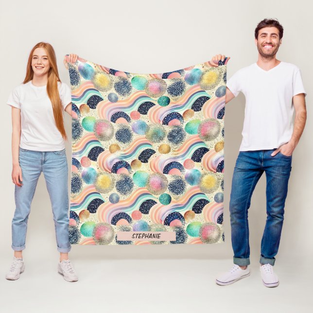Couverture Polaire Whimsical Pastel Rainbow Waves & Parties scintilla (En situation)