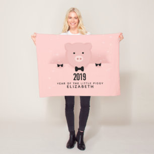 Couverture Polaire Whimsical Pink Pig mignon Nouvel An chinois
